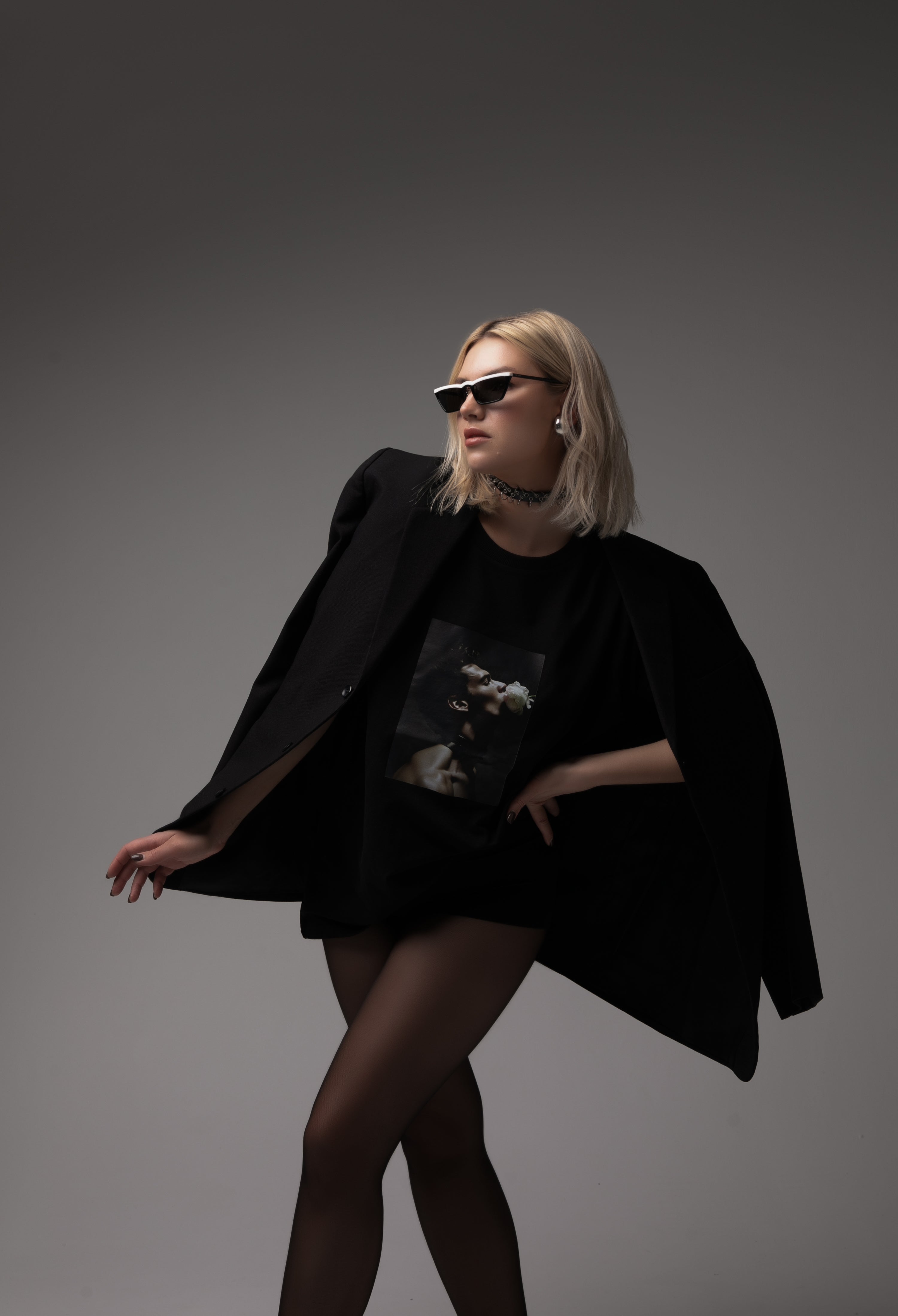Oversized Black Unisex T-shirt with a Unique Print Floral Trance