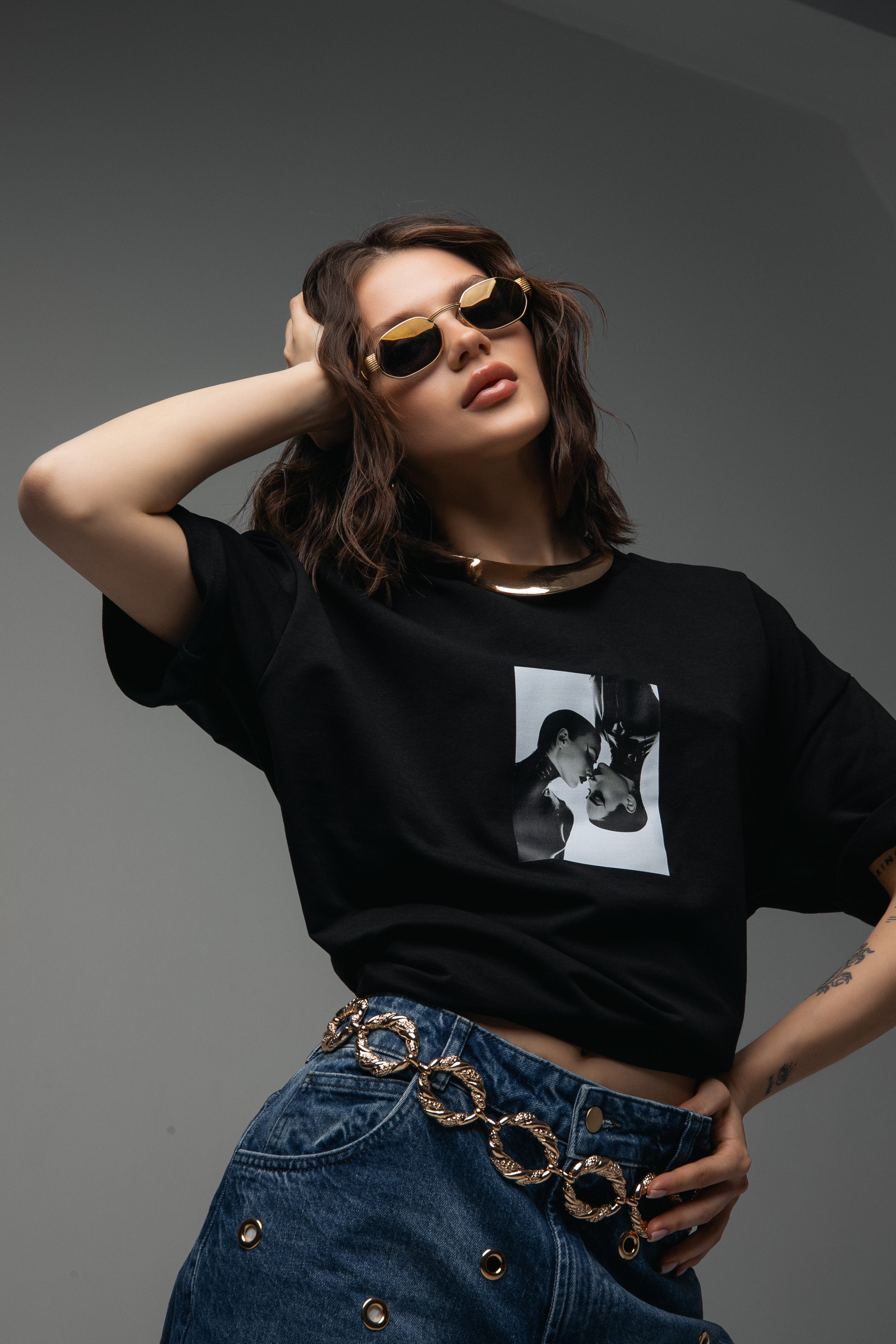 Oversized Black Unisex T-shirt with a Unique Print Sweet Duality