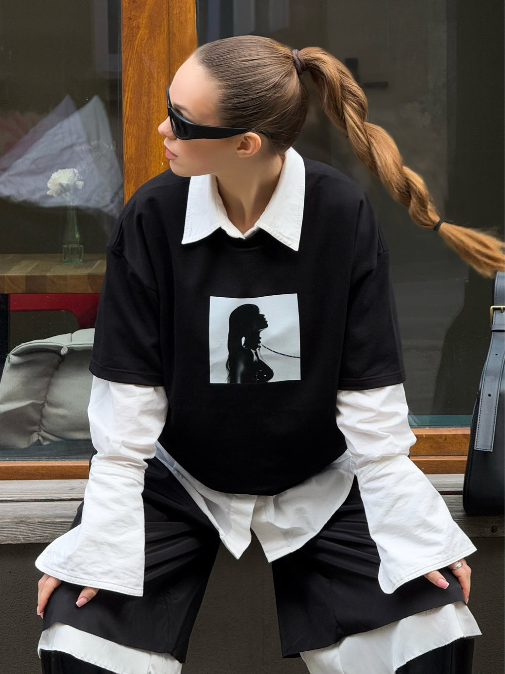 Oversized Black Unisex T-shirt with a Unique Print Power Play